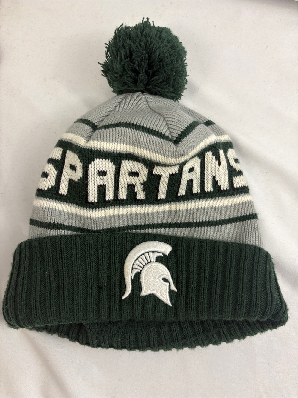 New Era Michigan State Spartans Knit Hat with Pom Fleece Lined Green One Size
